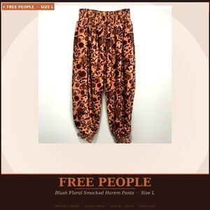 Free People Blush Floral Smocked Harem Pants Size L | Boho Festival Jogger |